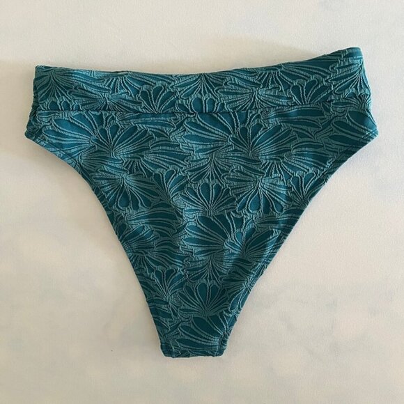 Cupshe Teal Blue Scalloped Cross Back High Waisted Bikini Swimsuit Size S NWOT - Picture 5 of 8